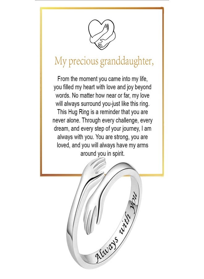 BlingNook Granddaughter Daughter Hug Ring For Hope Rings, Stainless Steel Inspirational Jewelry Engraved Always With You Love You Forever Message Adjustable Non Tarnish Jewelry Birthday Gift Card (Silver) - Image 1